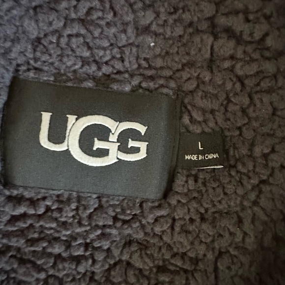 UGG GLADYS SPORTY SHERPA JACKET BLACK W/ PINK TRIM FULL ZIP POCKETS WOMEN Large - Picture 6 of 11